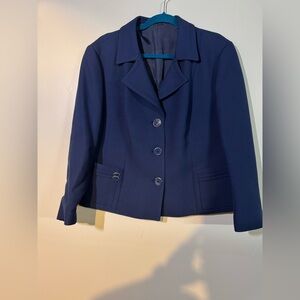 Wilken modell women’s navy blue button wool blazer business casual vintage large
